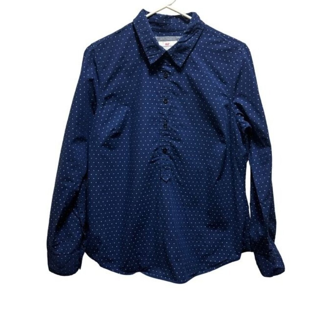 Vineyard Vines Women's Navy Polka Dot Roll Tab Sleeve Shirt Size 10